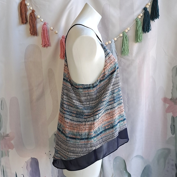 Nwot 100% Silk Top Waverly Grey Layered Racerback Split Back Hi Lo Tank Large - Picture 5 of 9